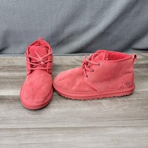 UGG Boots Mens Size 12 Red Suede Chukka Lined Lace Up Winter Casual Outdoor